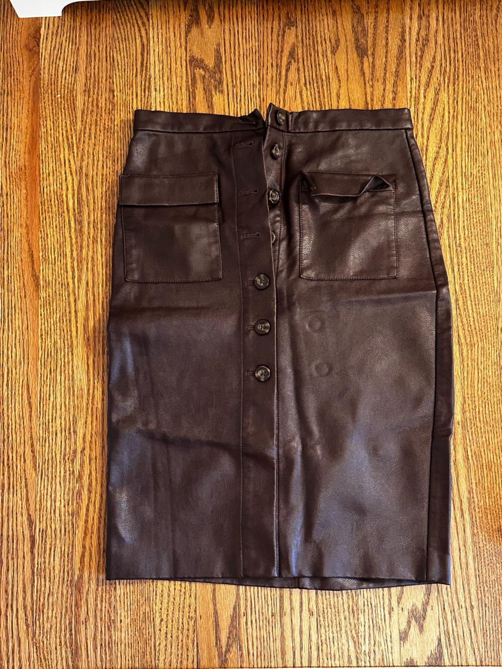 Ann Taylor Dark Brown Faux Leather Button-Front Pencil Skirt